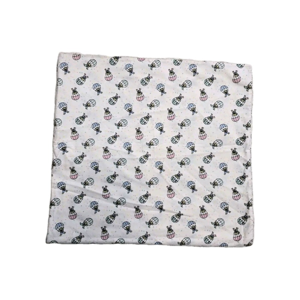 Vintage Flannel Baby Blanket Handmade Air balloons Bears 42x39